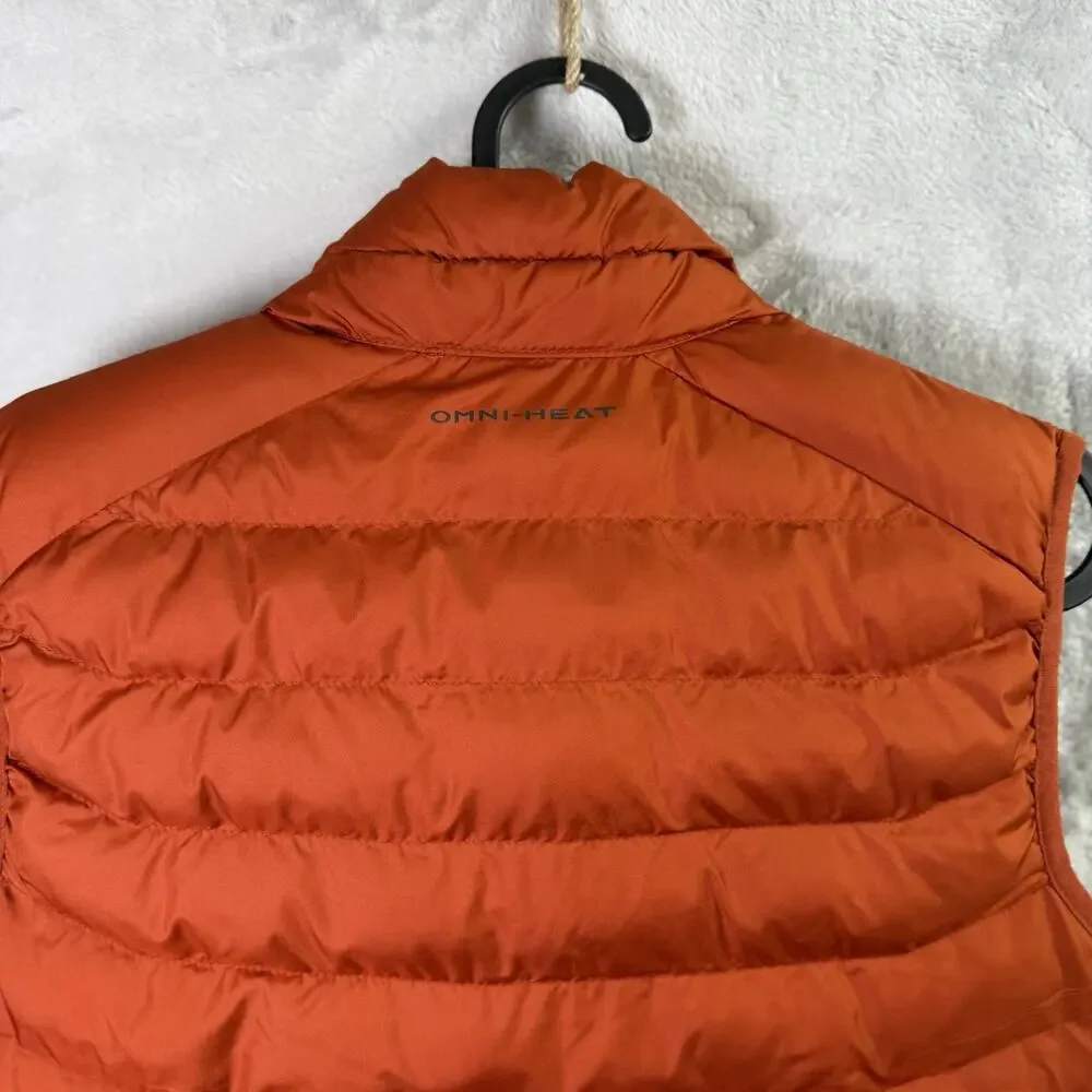 Columbia Omni Heat Puffer Vest Men's Small Orange Hiking Outdoor Pockets Thermal